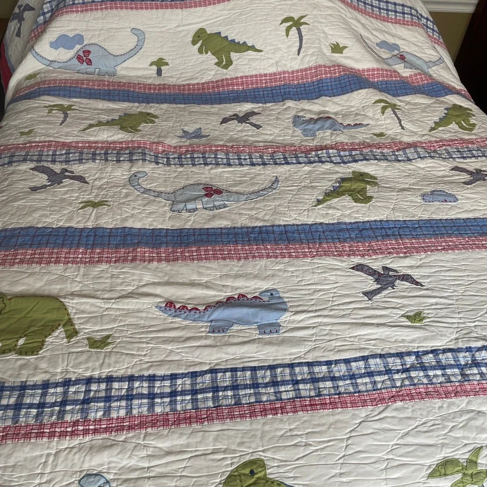 Pottery Barn Kids‎ Dinosaur Quilt Full/Queen Bedspread Plaid Reversible READ